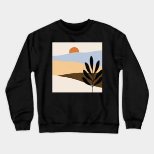 Contemporary abstract mountains and hills landscape with leaves branch digital design illustration Crewneck Sweatshirt